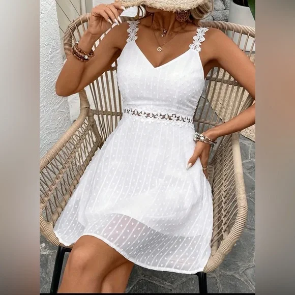 Chic White Lace Mini Dress - Picture 1 of 4